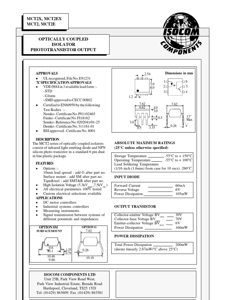MCT2E | Download Free PDF | Transistor | Semiconductors