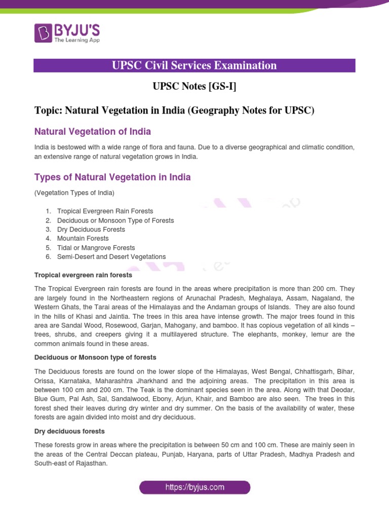 Natural Vegetation of India for UPSC | PDF | Forests | Trees