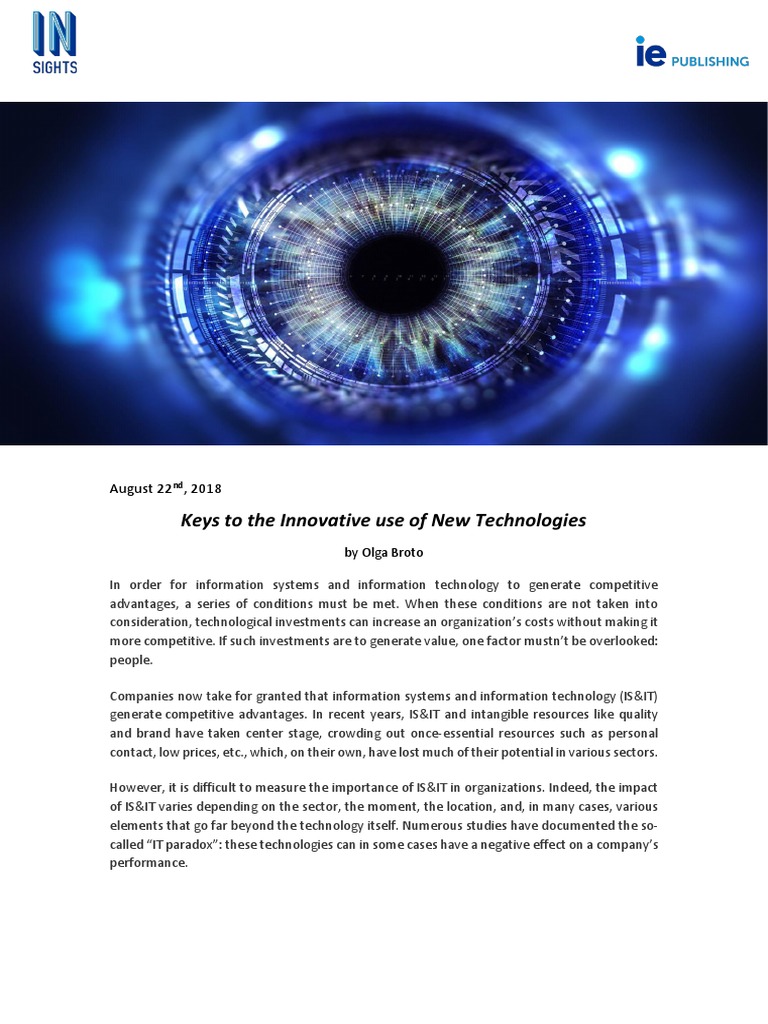 Keys To The Innovative Use of New Technologies PDF | PDF | Business