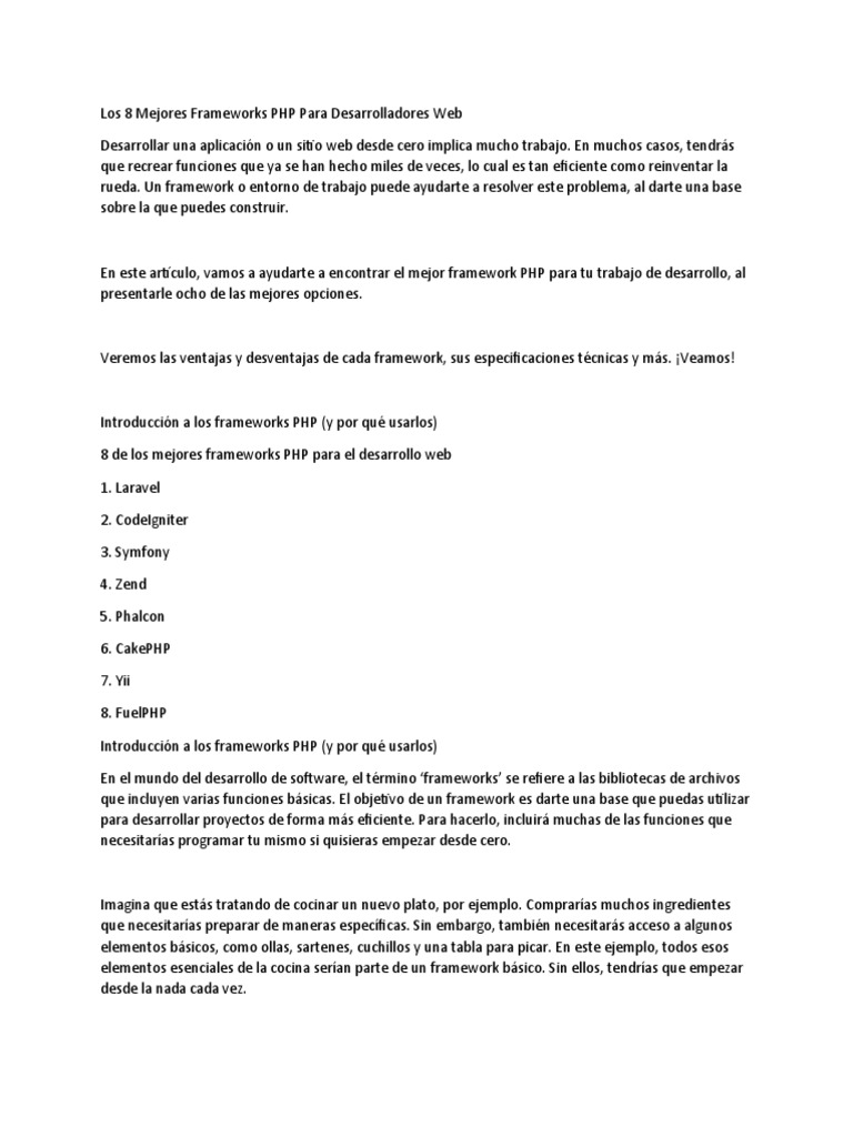 Los 8 Mejores Frameworks PHP para Desarrolladores Web | PDF | Marco de ...