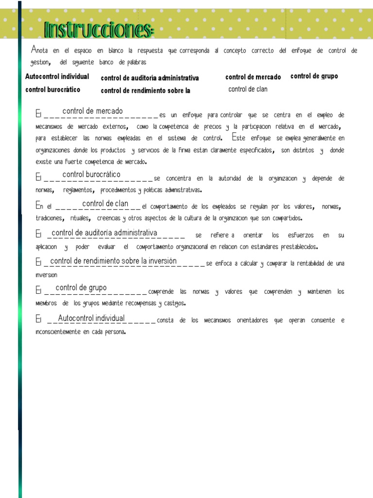 Enfoques de Control Burocrático y Clan | PDF | Comportamiento ...