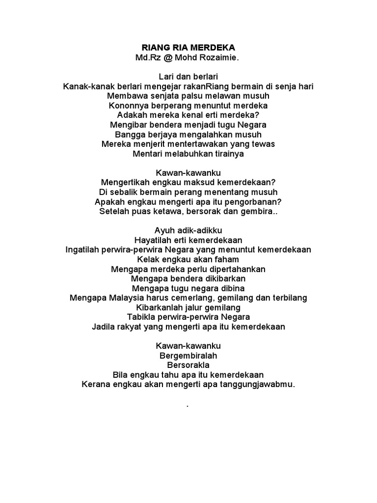 Sajak Riang Ria Kemerdekaan Kanak-Kanak | PDF