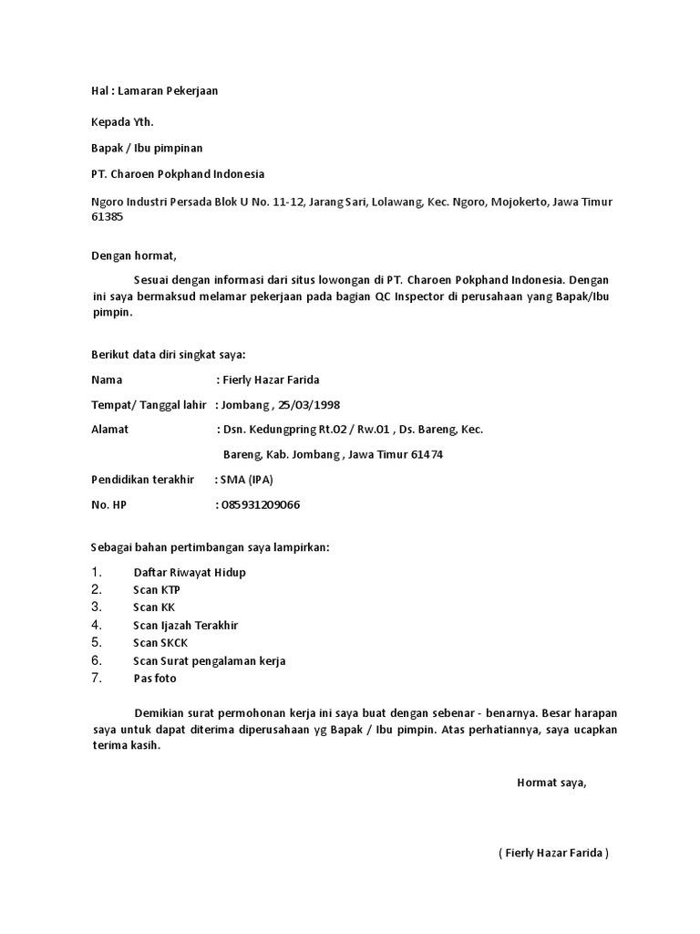 Surat Lamaran Kerja