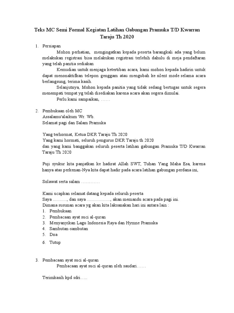 Teks MC Semi Formal Latihan Pramuka | PDF