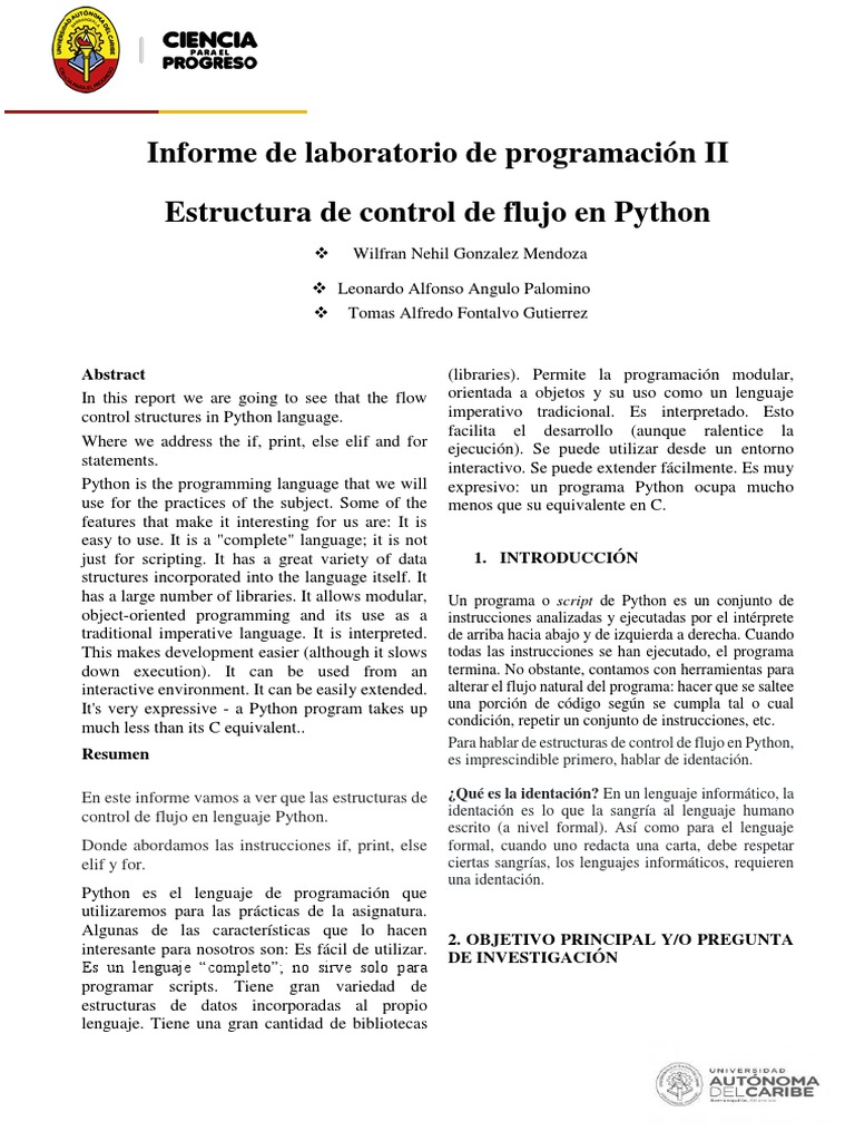 Informe de Lab de Programacion II Estructura de Control de Flujo en ...