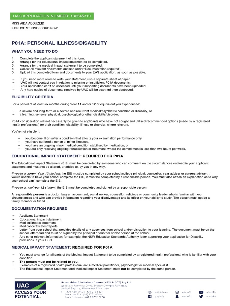 EAS Application Guidelines for Disabilities | PDF | Mental Disorder ...