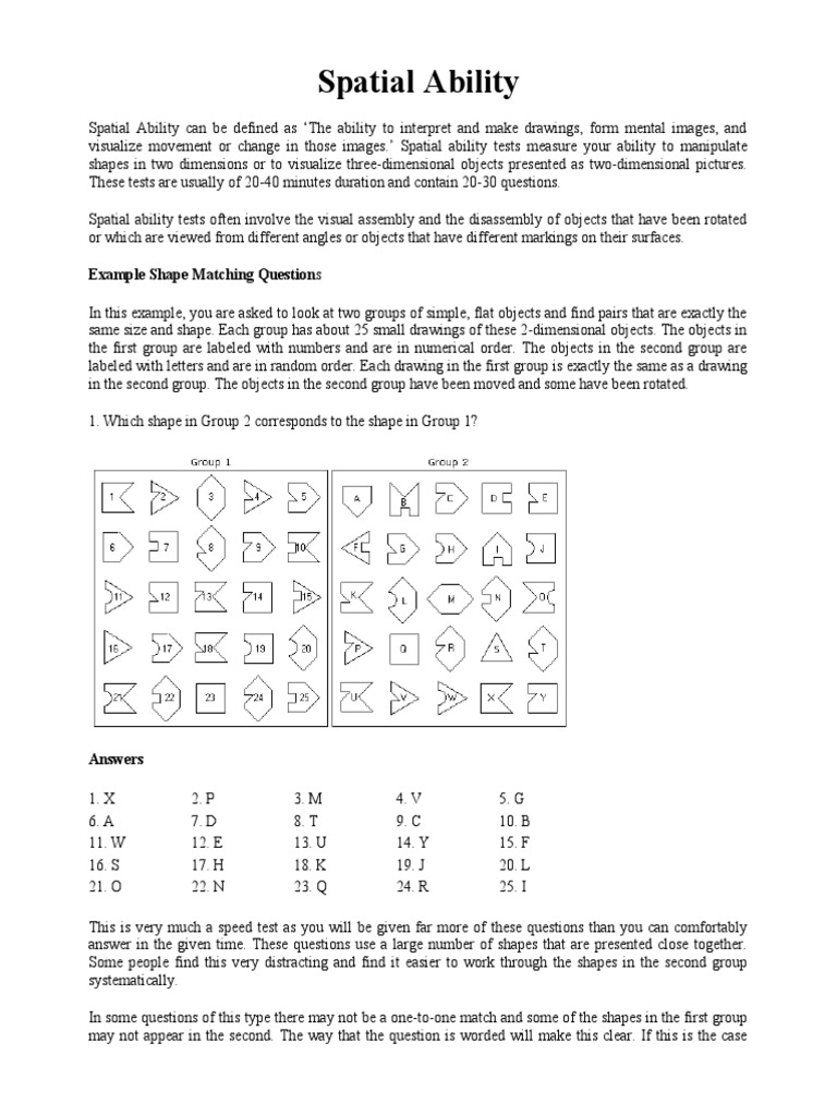 Spatial Ability Test Examples and Strategies | PDF | Dimension | Shape