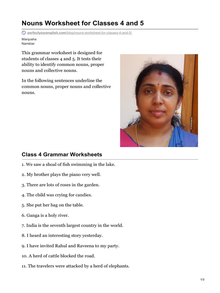 Nouns Worksheet For Classes 4 And 5 Morphology Linguistic Typology