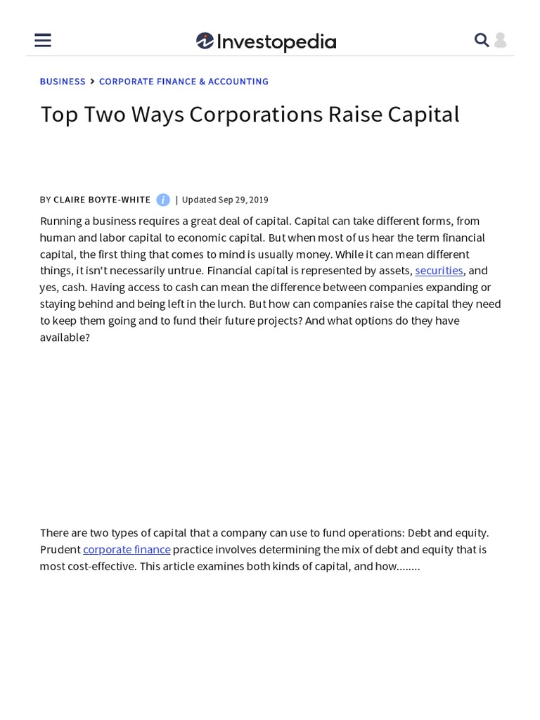 Top Two Ways Corporations Raise Capital PDF Stocks Financial Capital