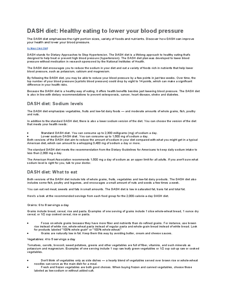 DASH Diet: Healthy Eating To Lower Your Blood Pressure | PDF | Dash ...