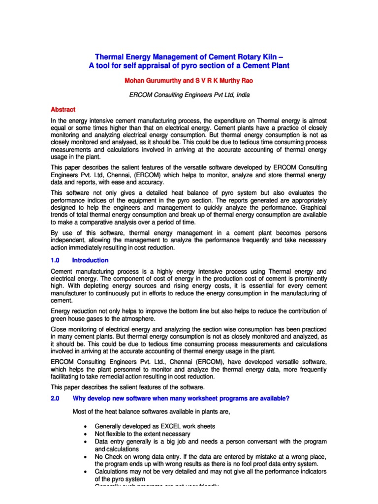Thermal Energy Management in Cement Kilns | PDF | Energy And Resource ...
