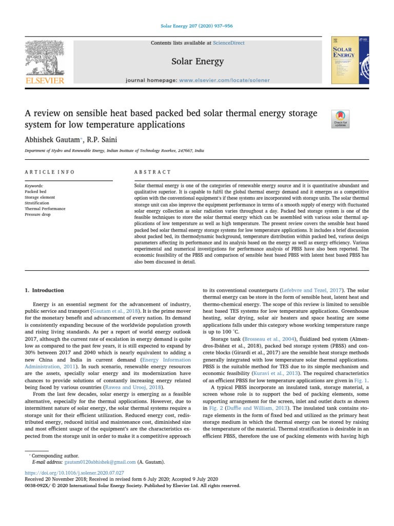 A Review On Sensible Heat Based Packed Bed Solar Thermal Energy Storage System For Low