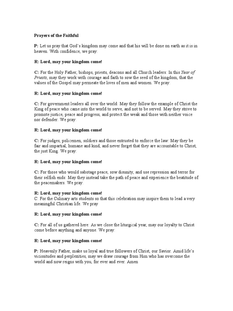 prayers of the faithful Prayer Priest