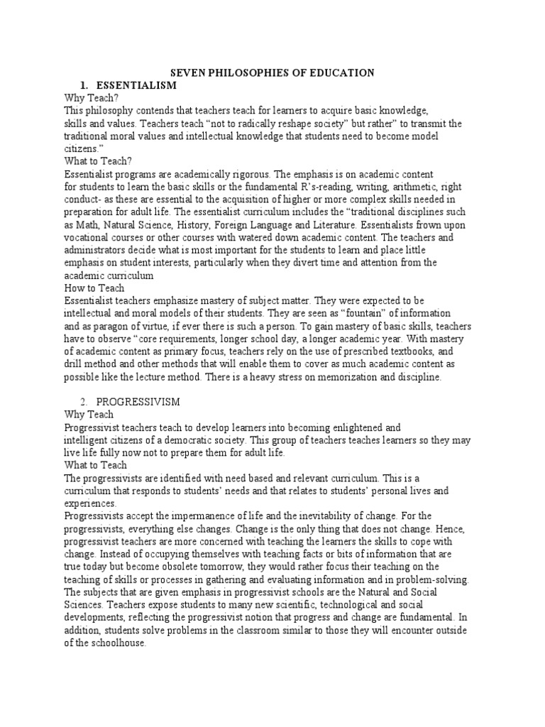 Overview of 7 Educational Philosophies | PDF | Constructivism ...