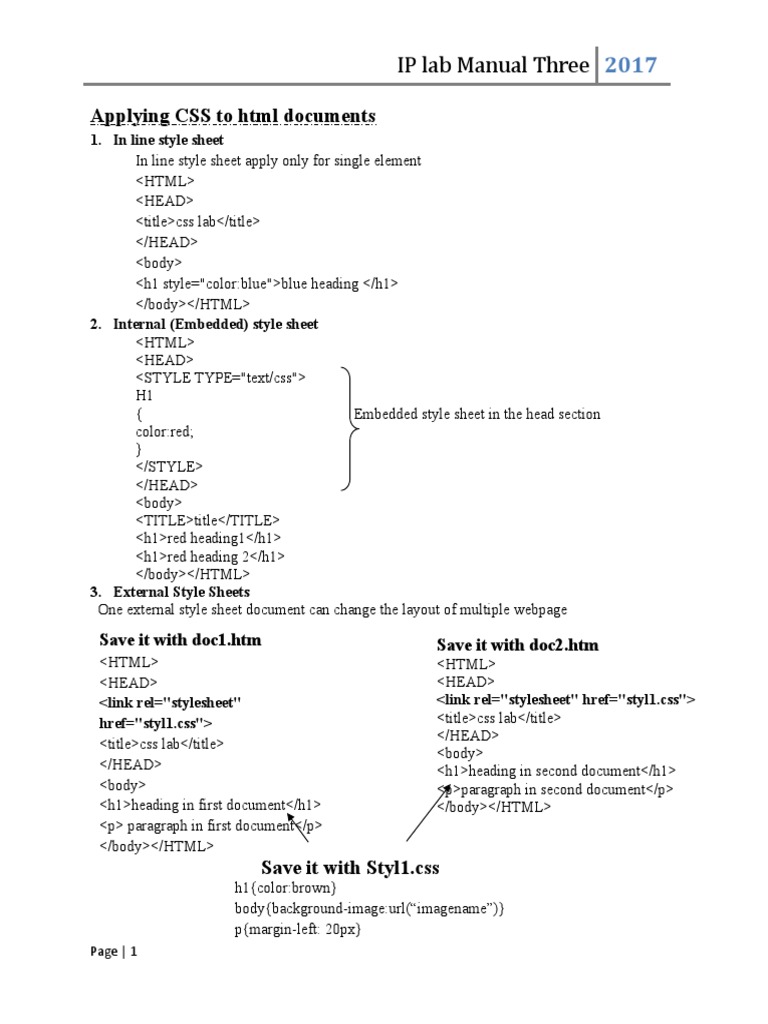 Applying CSS To HTML Documents: IP Lab Manual Three | Download Free PDF ...