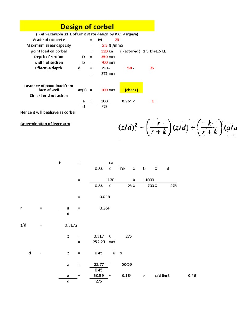 Design of Corbel: (Check) | PDF | Solid Mechanics | Classical Mechanics