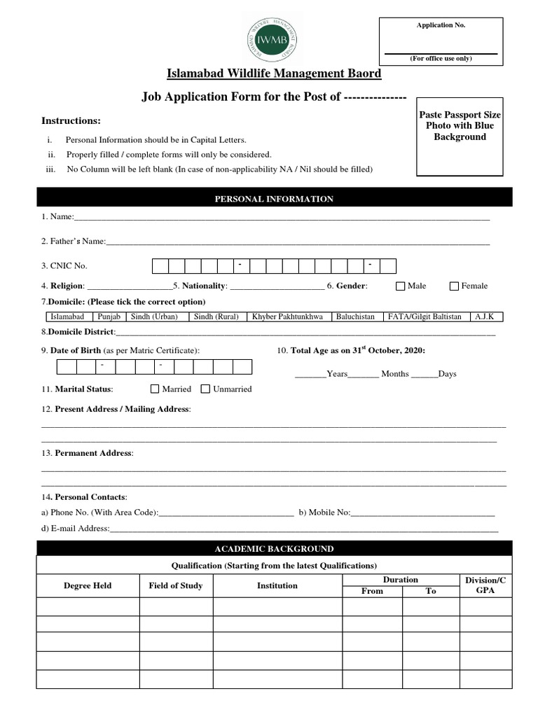 IWMB Job Application Form | PDF | Wellness | Medical