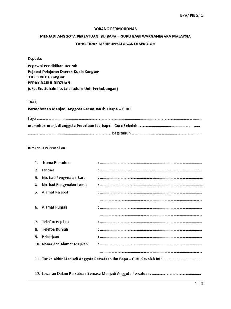 Borang Ahli Pibg Bpa Pibg Pdf