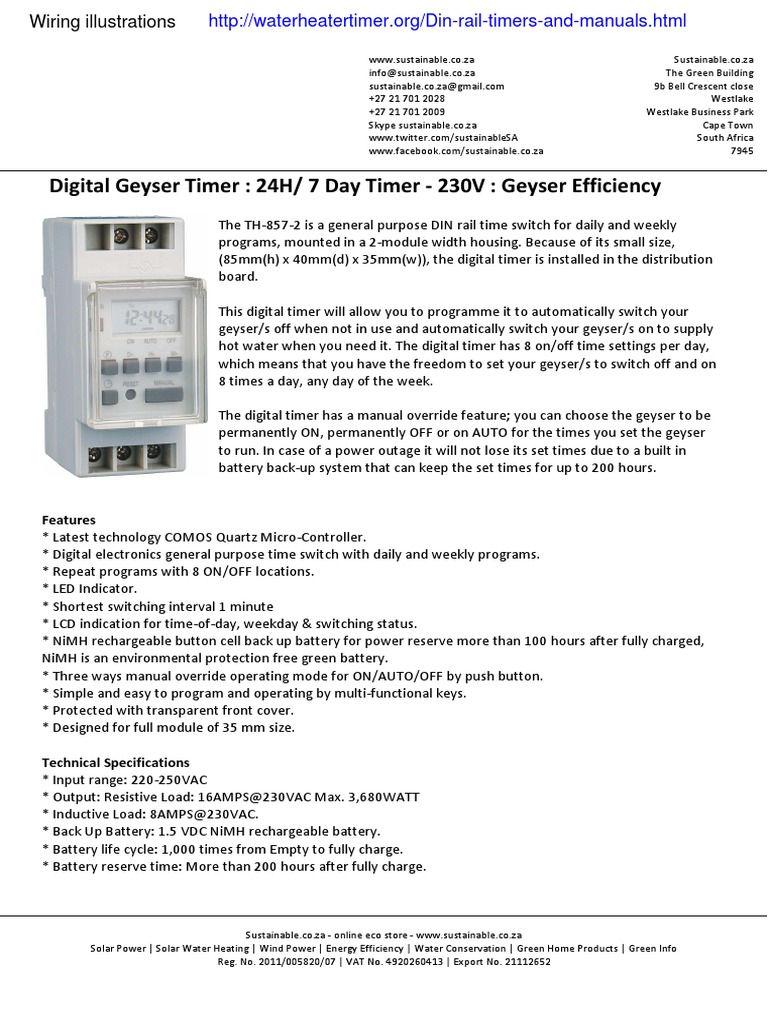 DigitalGeyserTimer 24H7DayTimer230V Brochure PDF Timer Switch