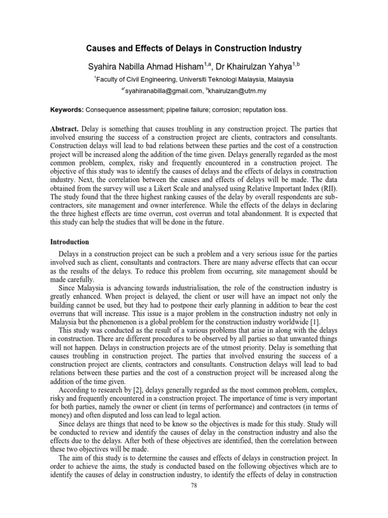 Causes and Effects of Delays in Construction Industry PDF | PDF ...