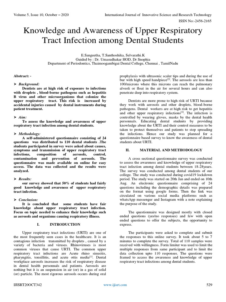 Knowledge and Awareness of Upper Respiratory Tract Infection Among