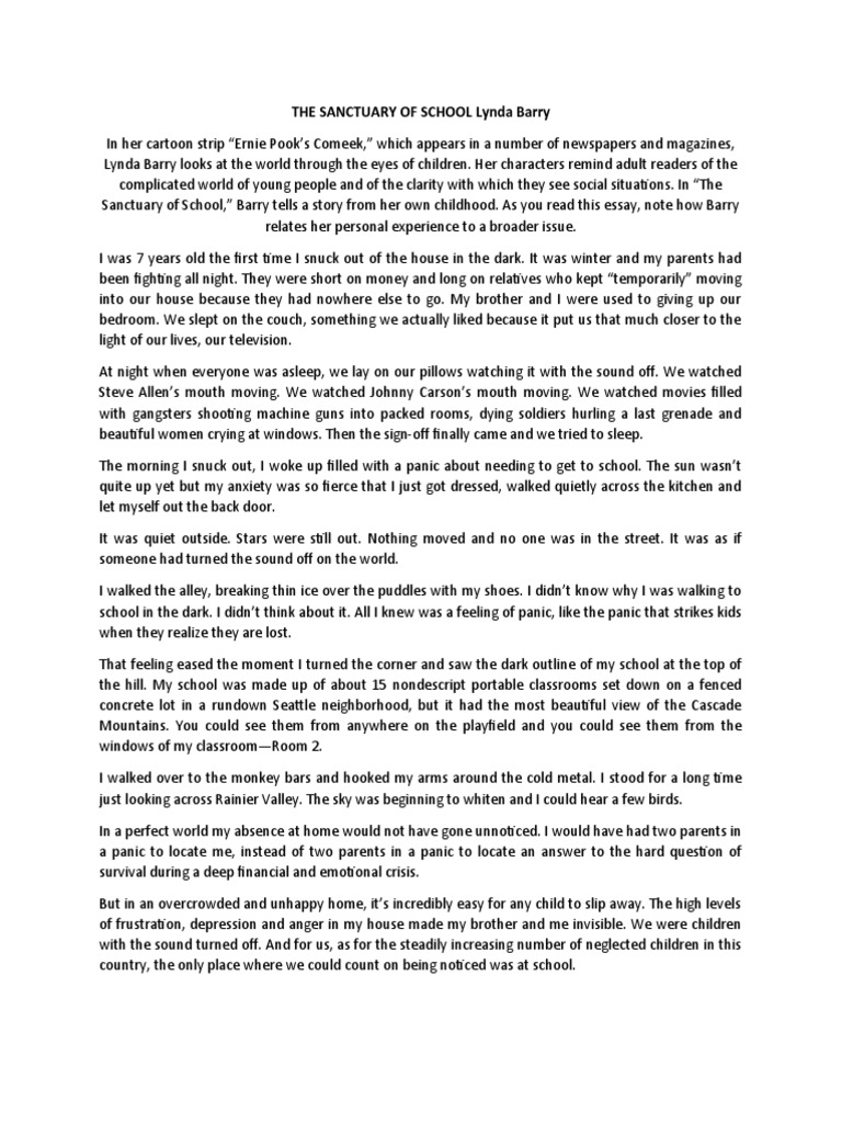 The Sanctuary of School Lynda Barry PDF Essays