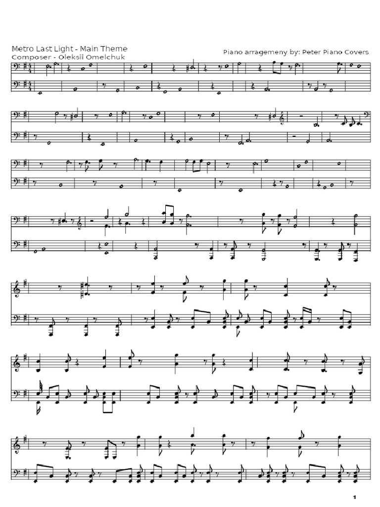 Metro Last Light Main Theme Sheet PDF