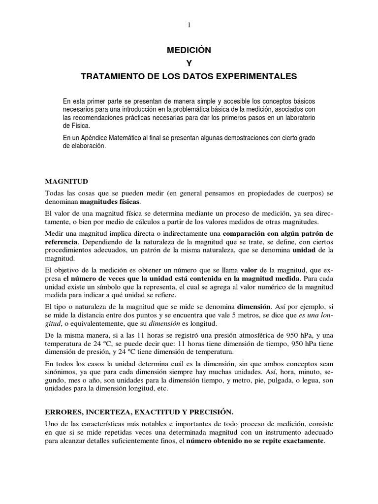 Medicion 1 Lectura Primera Hora PDF Medición Exactitud y precisión