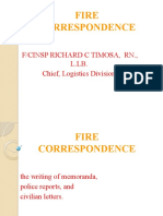 Fire Correspondence: F/Cinsp Richard C Timosa, RN., L.LB. Chief, Logistics Division