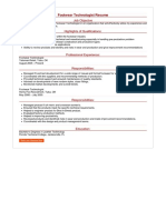 Footwear Technologist Resume PDF