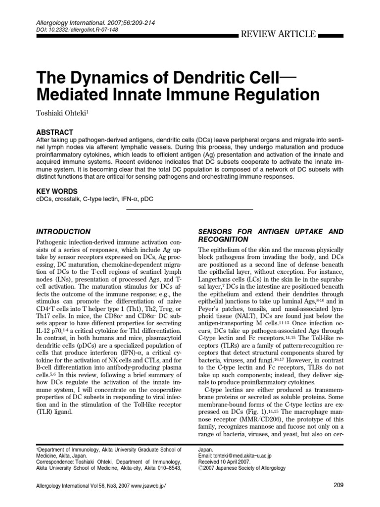 The Dynamics of Dendritic Cell Mediated Innate Immune Regulation | PDF ...