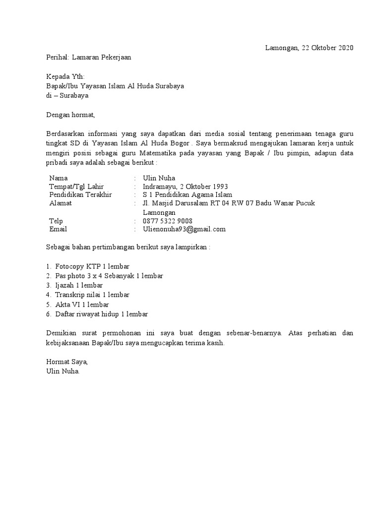 Download 61+ Contoh Surat Surat Lamaran Kerja Untuk Guru Terbaru Gratis