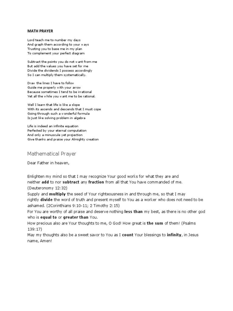 Math Prayer | PDF | Mathematics