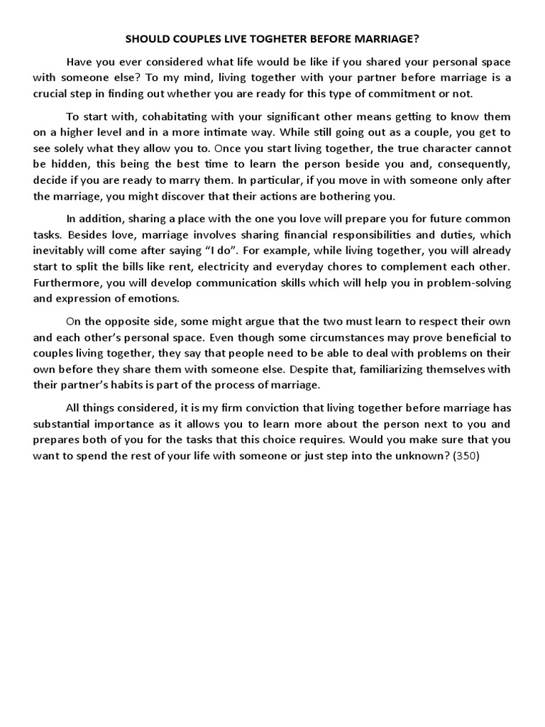 Benefits of Cohabitation Before Marriage | PDF