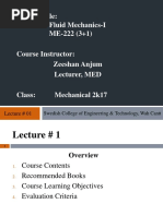 Course Title: Fluid Mechanics-I ME-222 (3+1) : Lecture # 01