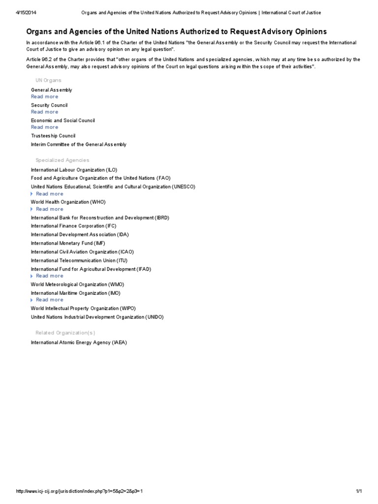 UN Advisory Opinion Requesters | PDF