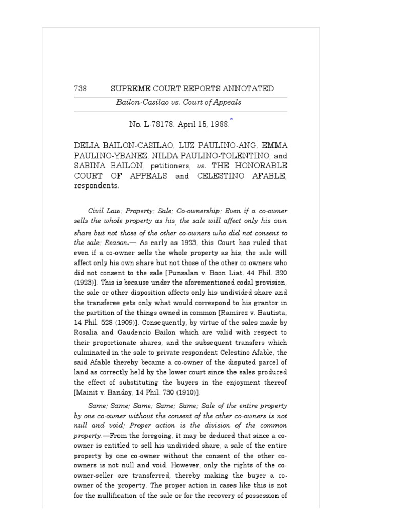 BailonCasilao Vs CA PDF PDF Laches (Equity) Legal Concepts