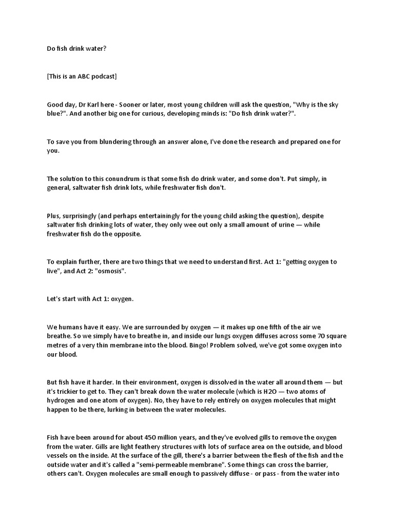 Do Fish Drink Water PDF Osmosis Gill