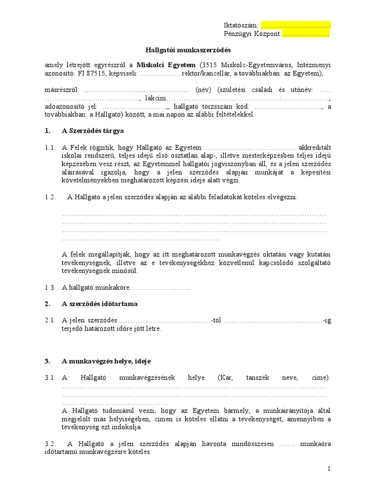 Hallgatói-Munkaszerződés Új Minta | PDF