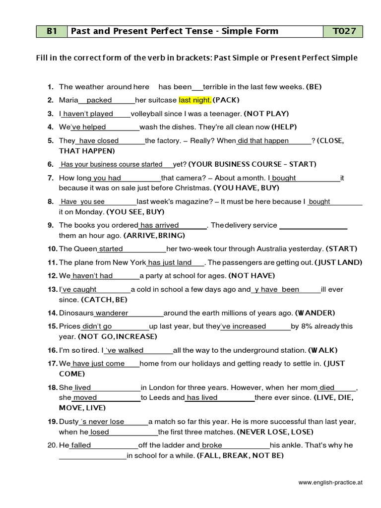 Past Present Perfect Simple