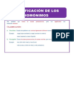 Clasificación de Los Homónimos para Cuarto Grado de Primaria