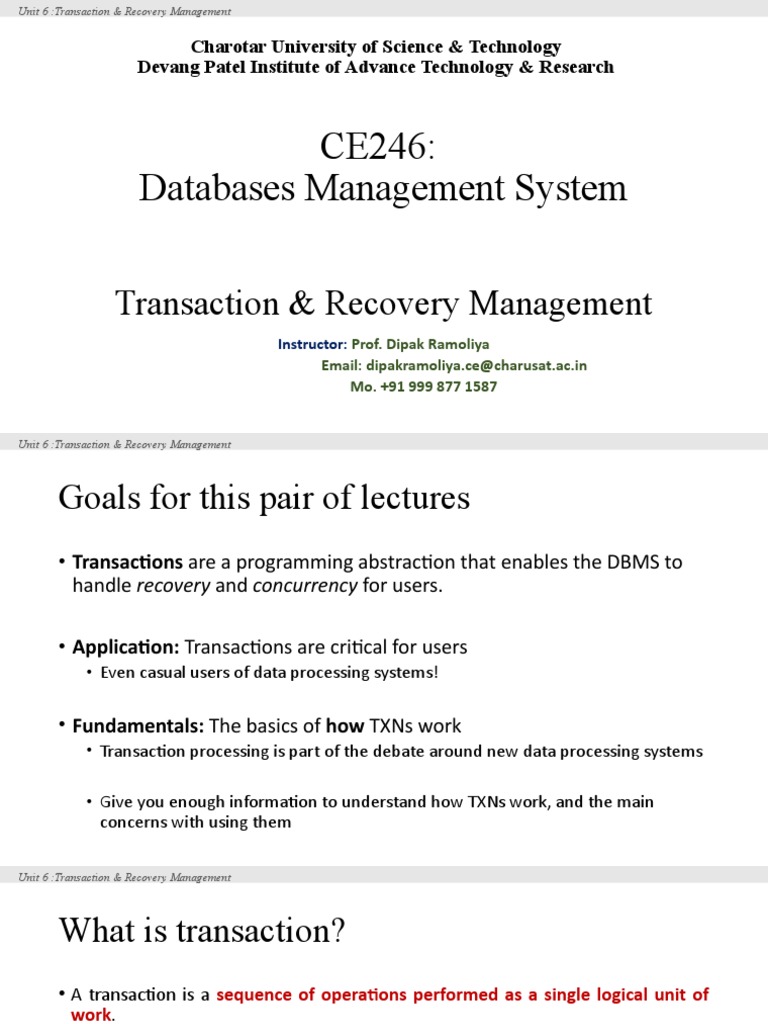 Transaction and Recovery Management Guide | PDF | Database Transaction ...