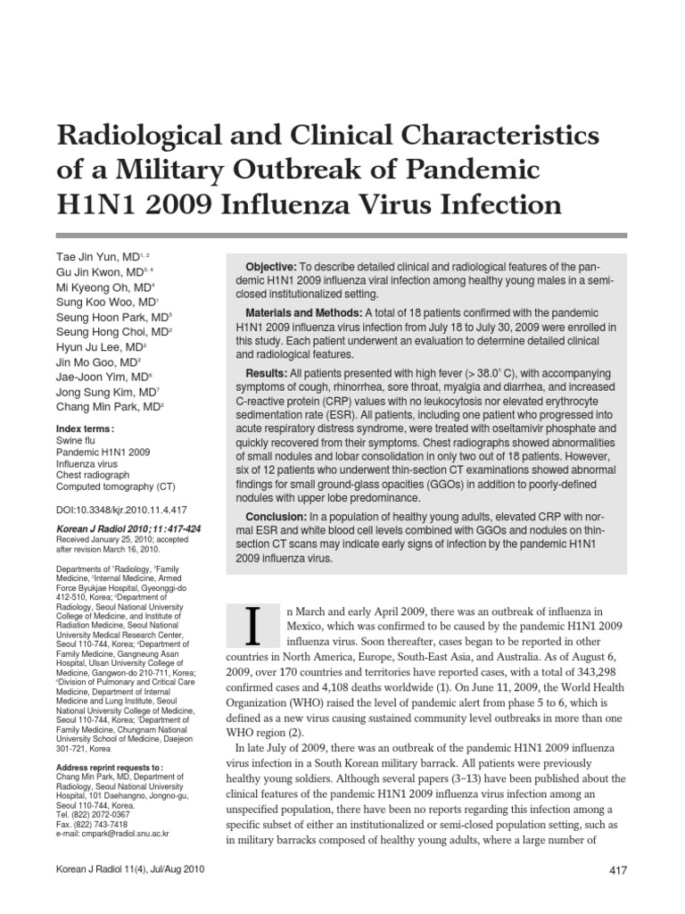 H1N1 2009 Influenza in Military Outbreak | PDF | 2009 Flu Pandemic ...