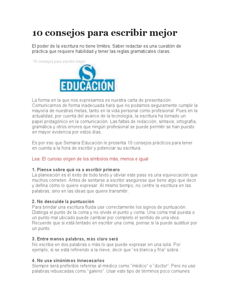 10 Consejos para Escribir Mejor | PDF | Puntuación | Escritura