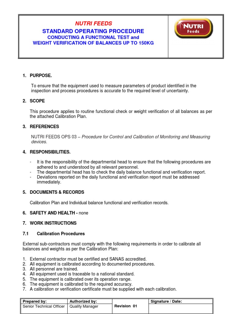 NutriFeedsLABSOP16 SOP Balance Verification Calibration