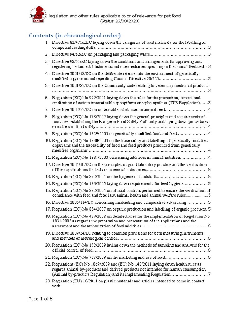 List of EU Legislation and Other Rules Applicable To or of Relevance