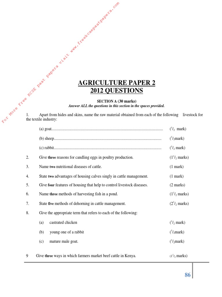 Kcse Agriculture Paper 2 Questions 2012 Pdf Animals And Humans