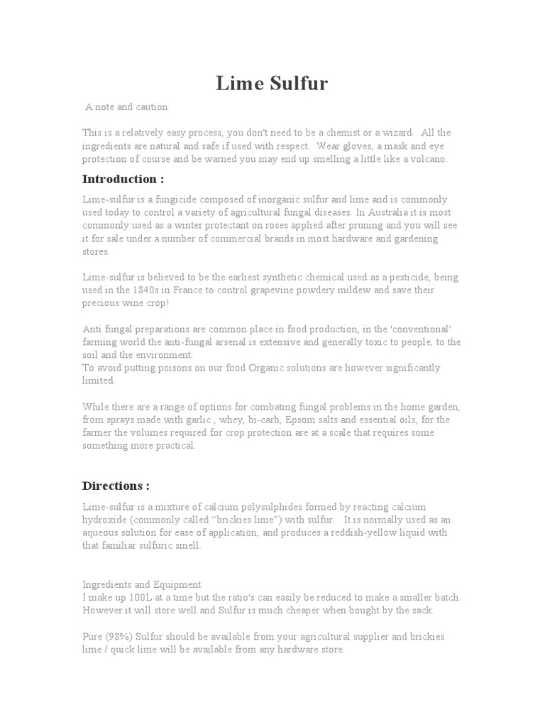 Lime Sulfur A Note and Caution Download Free PDF Chemistry Agriculture