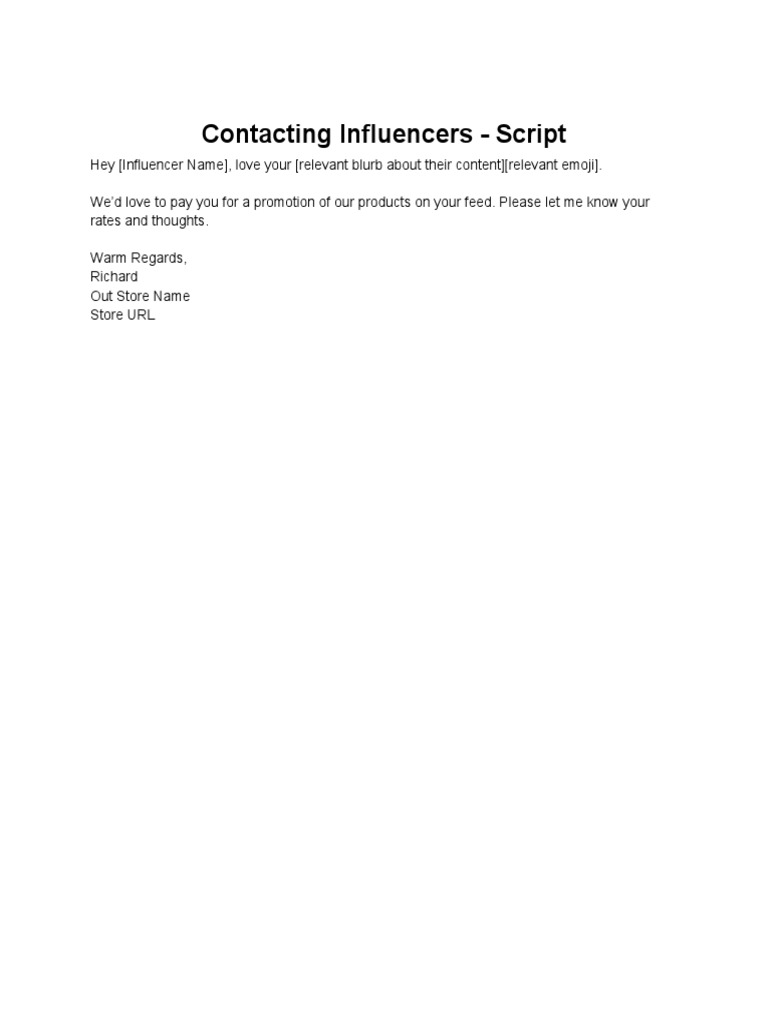 Influencer Contact Script Template | PDF | Career & Growth | Business