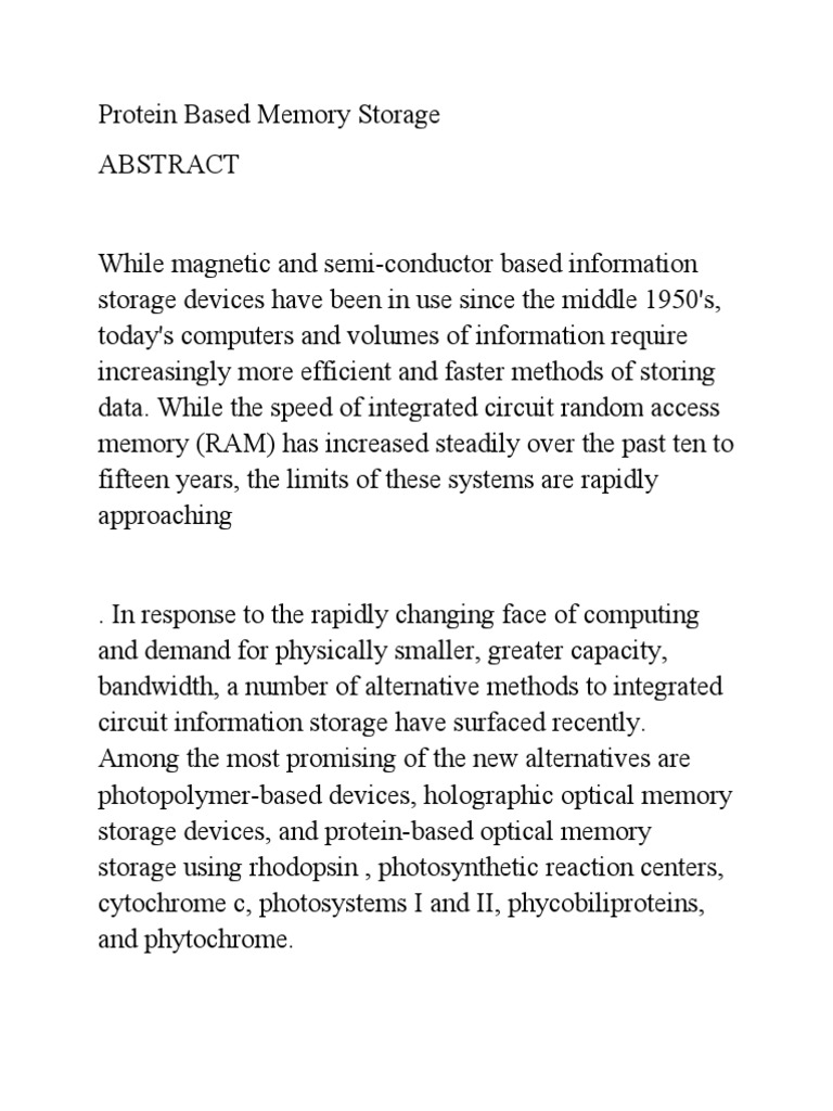 Protein Based Memory Storage | PDF | Disk Storage | Computer Data Storage
